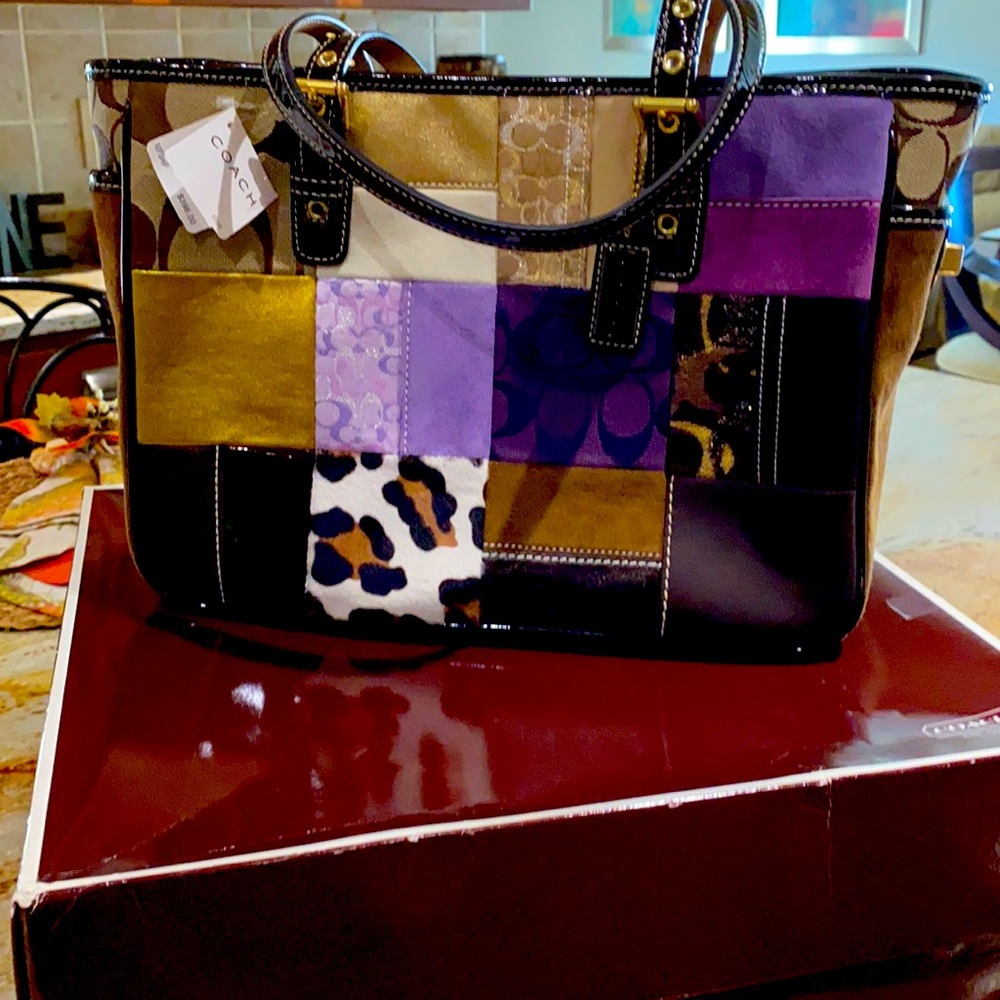 Brand New Coach Holiday patchwork tote Rare Great Christmas gift
